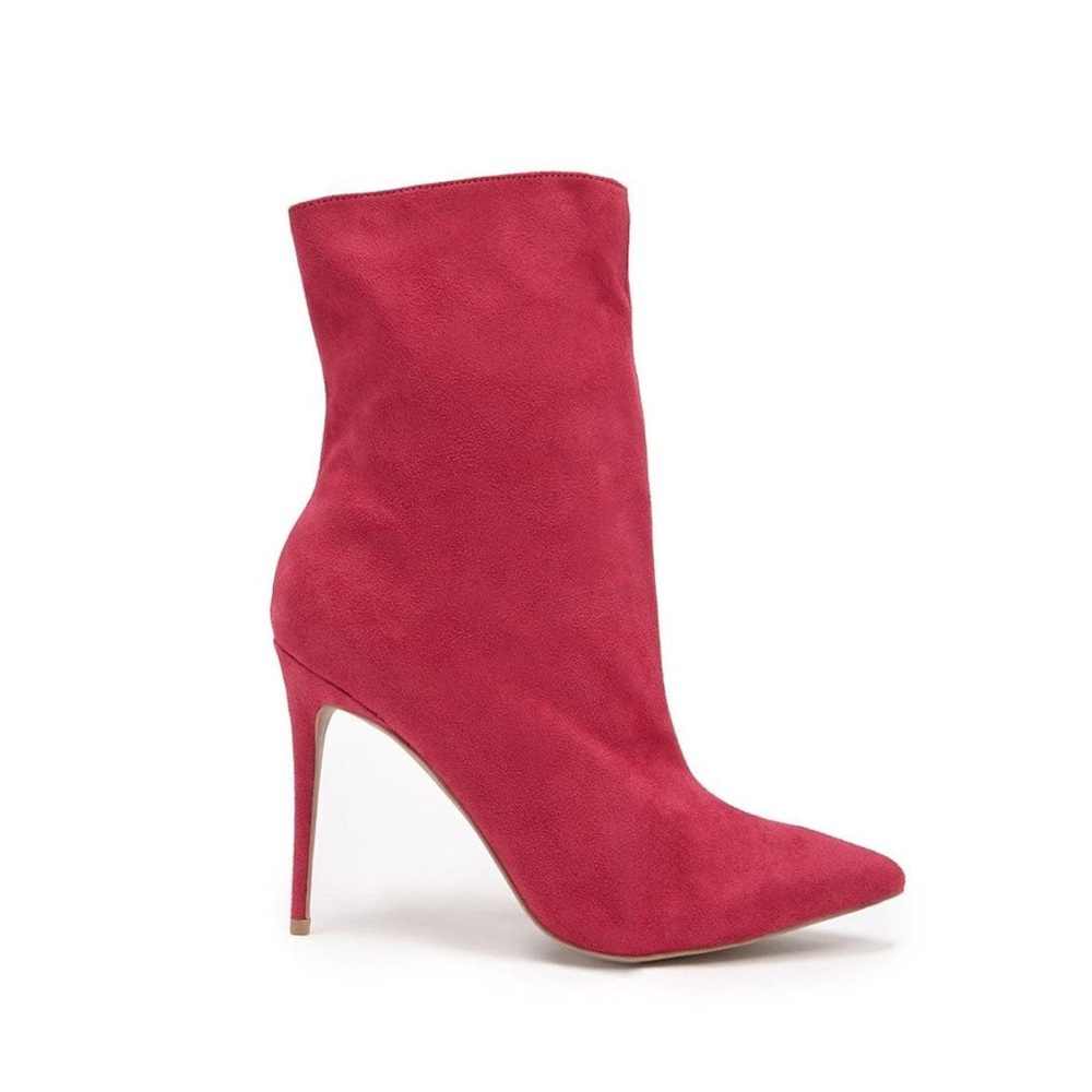 Red suede pointed booties